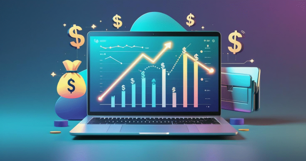 Illustration of a laptop and smartphone with dollar signs, growth charts, and digital tools, representing the best online money-making tools. Title: 'Best Tools for Making Money Online: A Comprehensive Guide.